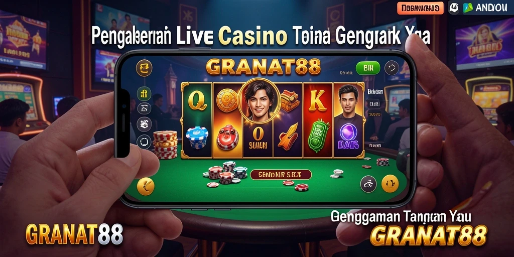 Screenshot gameplay langsung dari kasino dengan dealer dan antarmuka permainan.