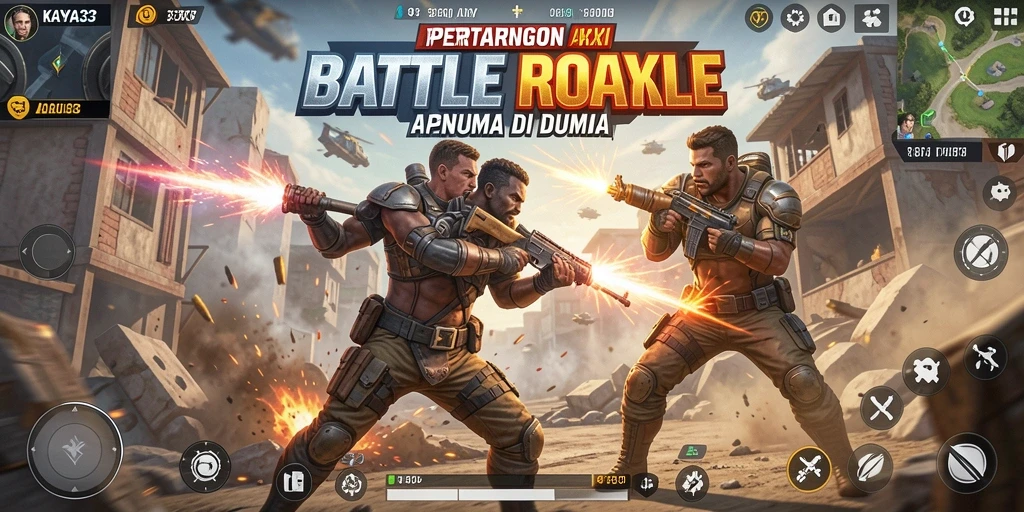Gameplay KAYA33 yang intens dan penuh aksi Battle Royale.