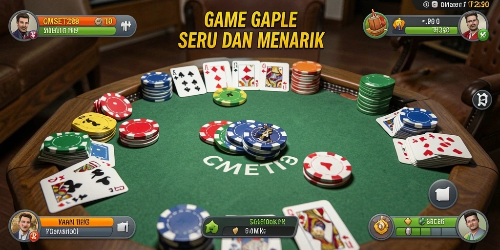 Screenshot gameplay OMSET288 yang menampilkan permainan Gaple yang seru.