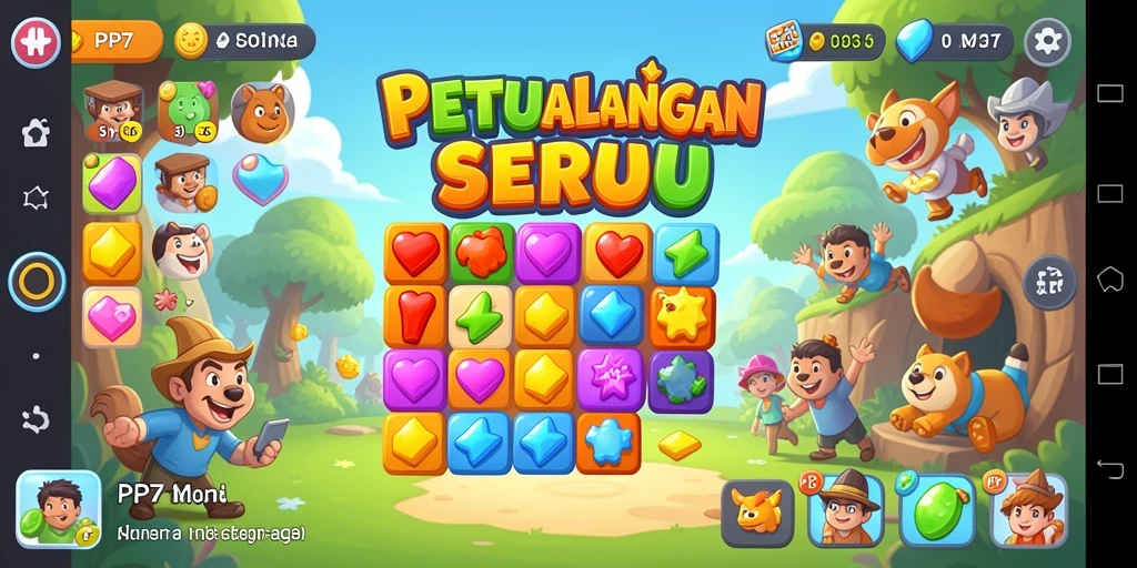 Screenshot utama PP7 menampilkan gameplay Match-3 yang seru.
