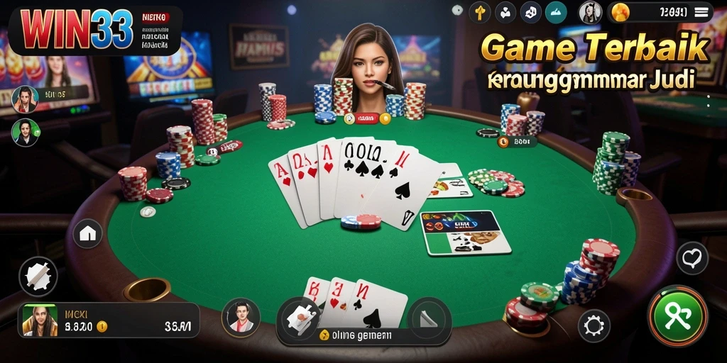 Tampilan gameplay Poker yang seru dan menegangkan di WIN33.