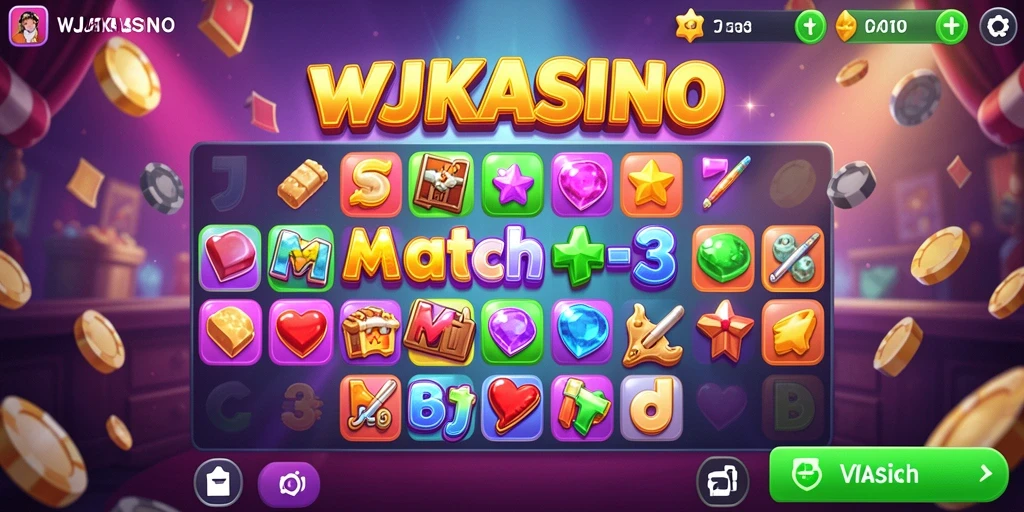 Menampilkan gameplay seru dari WJKASINO dalam suasana Match-3 yang menarik.